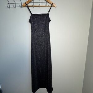 Accomplice Women's Vintage‎ Spaghetti Strap Metallic Glitter Maxi Dress Black S